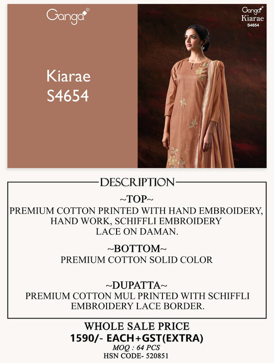 Ganga Fashion Kiarae 4654 Cotton Embroidered Dress Material