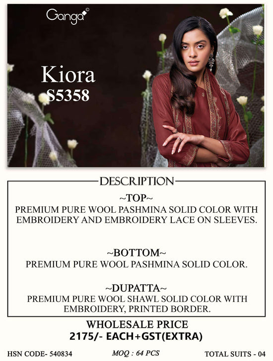 Ganga Fashion Kiora 5358 Pure Wool Pashmina Dress Material