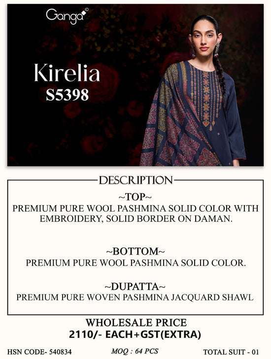 Ganga Fashion Kirelia 5398 Pure Wool Pashmina Salwar Suit