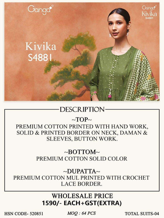 Ganga Fashion Kivika 4881 Premium Cotton Handwork Dress Material