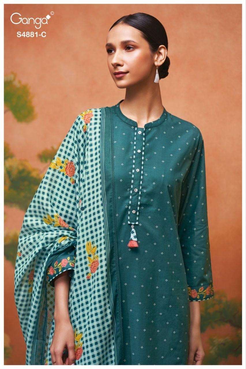 Ganga Fashion Kivika 4881 Premium Cotton Handwork Dress Material