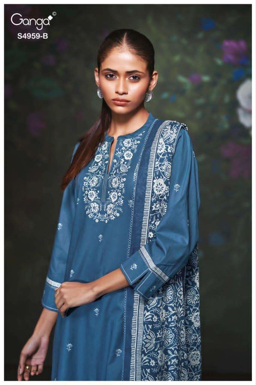 Ganga Fashion Kivira 4959 Cotton Embroidered Dress Material