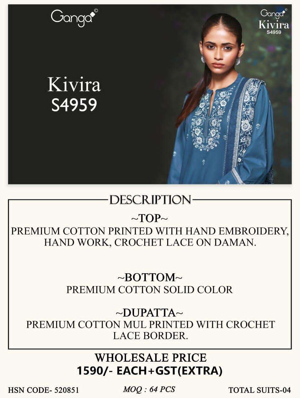 Ganga Fashion Kivira 4959 Cotton Embroidered Dress Material