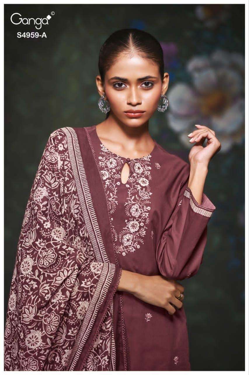Ganga Fashion Kivira 4959 Cotton Embroidered Dress Material