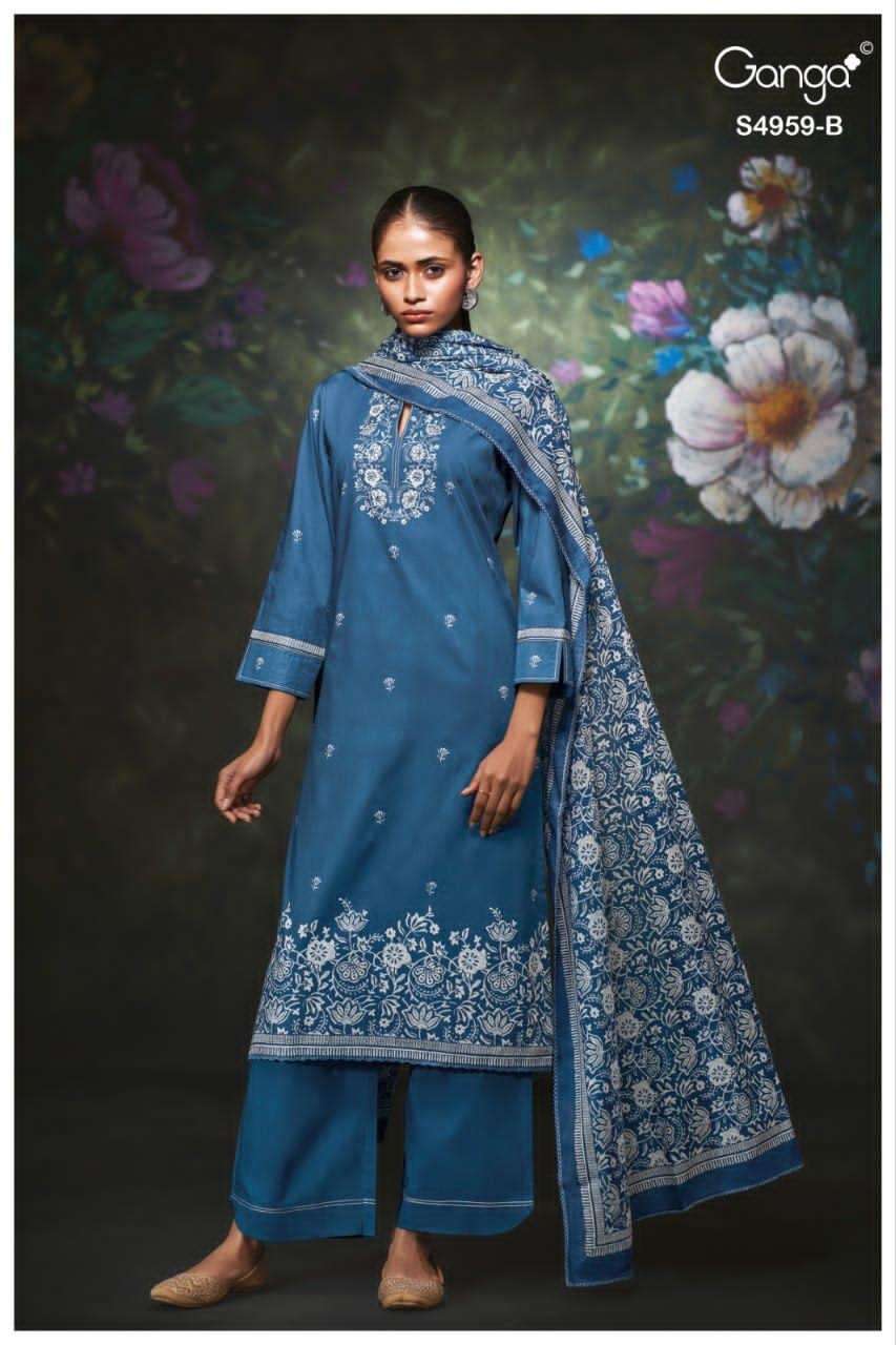 Ganga Fashion Kivira 4959 Cotton Embroidered Dress Material