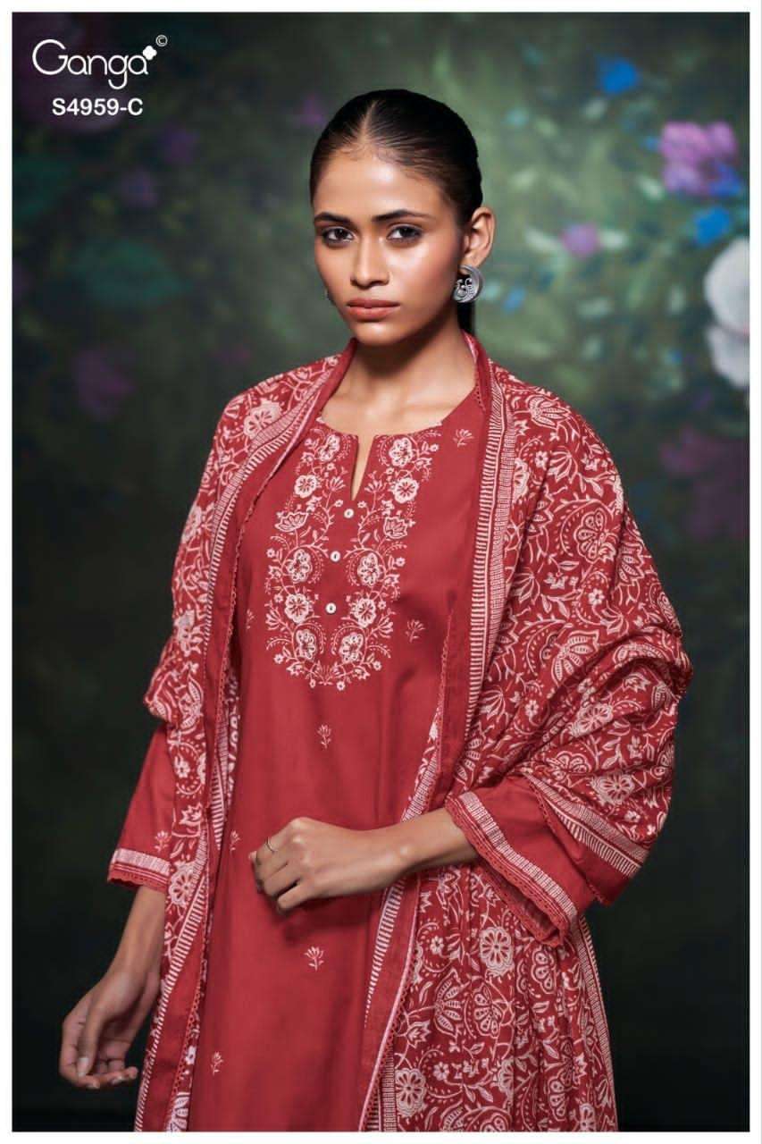Ganga Fashion Kivira 4959 Cotton Embroidered Dress Material