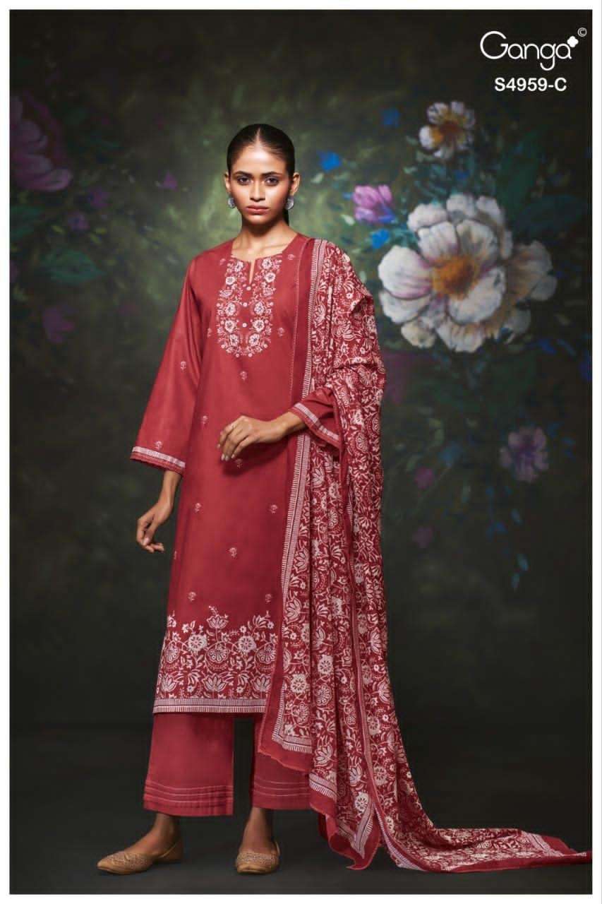 Ganga Fashion Kivira 4959 Cotton Embroidered Dress Material