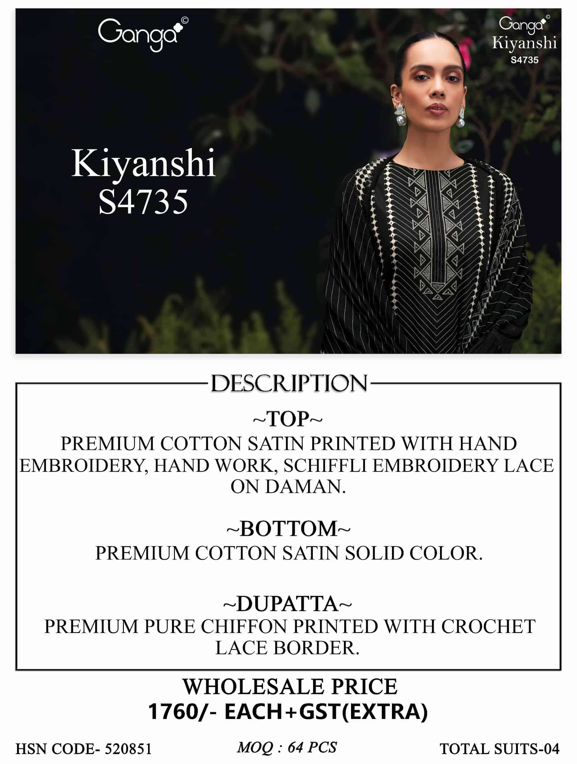 Ganga Fashion Kiyanshi 4735 Premium Cotton Satin Dress Material