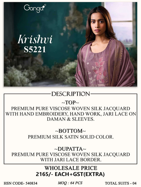 Ganga Fashion Krishvi 5221 Woven Silk Jacquard Designer Dress Material