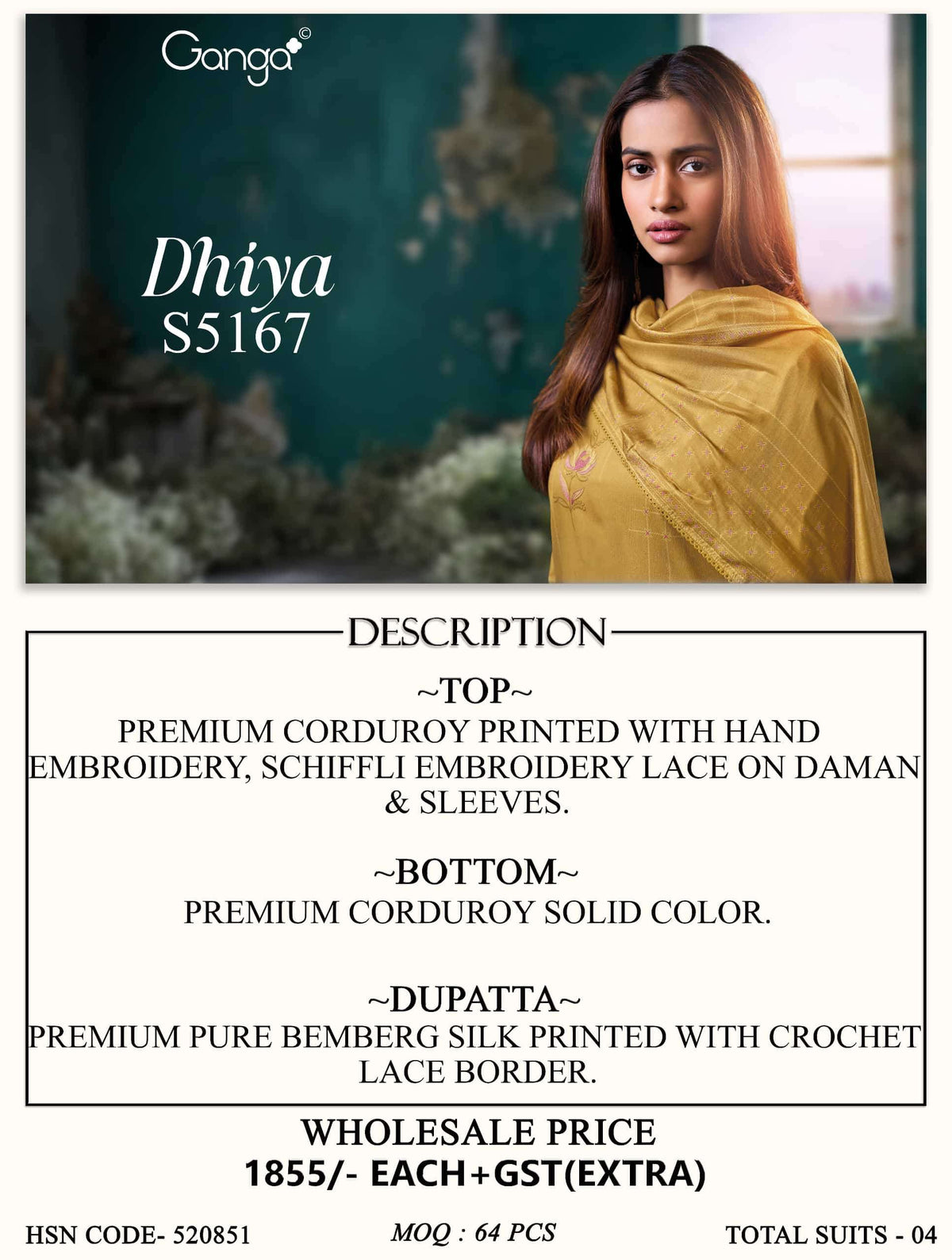 Ganga Fashion Dhiya 5167 Corduroy Embroidered Fancy Dress Material