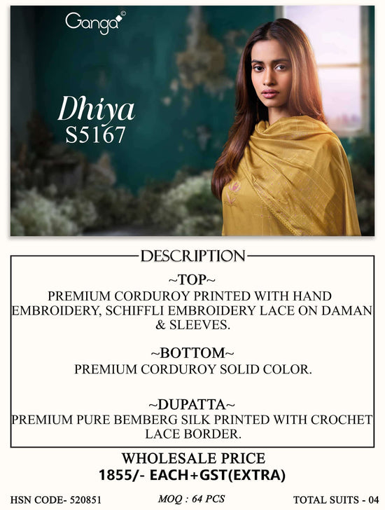 Ganga Fashion Dhiya 5167 Corduroy Embroidered Fancy Dress Material