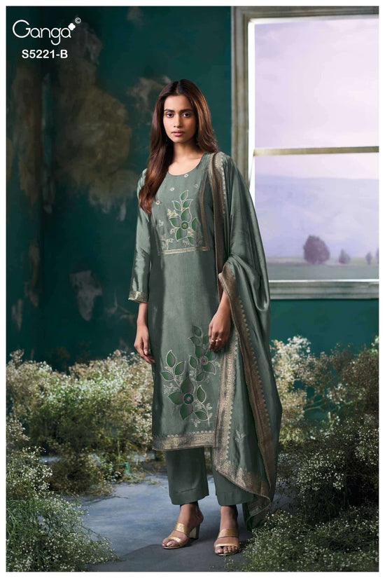 Ganga Fashion Krishvi 5221 Woven Silk Jacquard Designer Dress Material - Amrah Wholesale