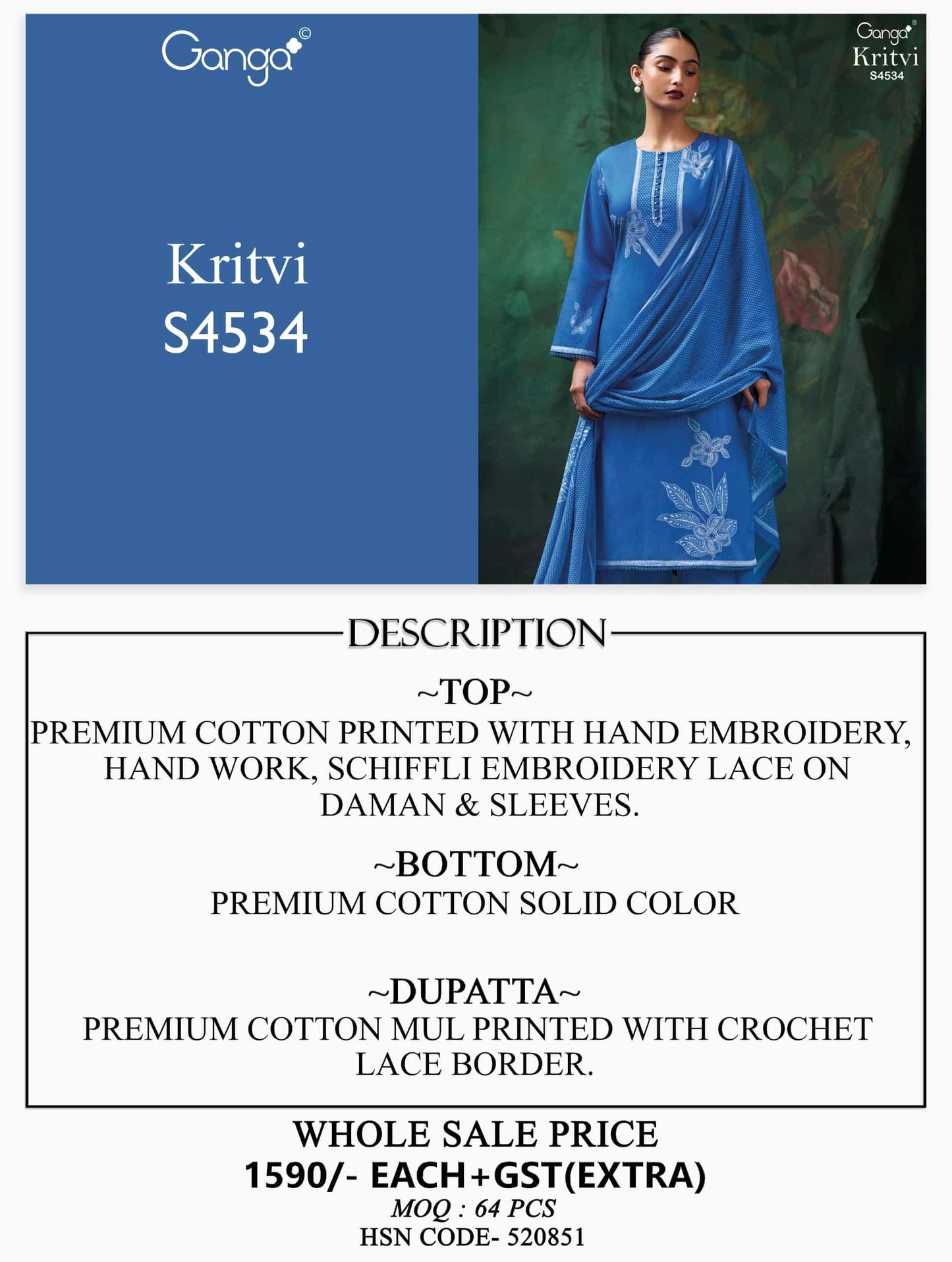 Ganga Fashion Kritvi 4534 Cotton Printed Dress Material Wholesale