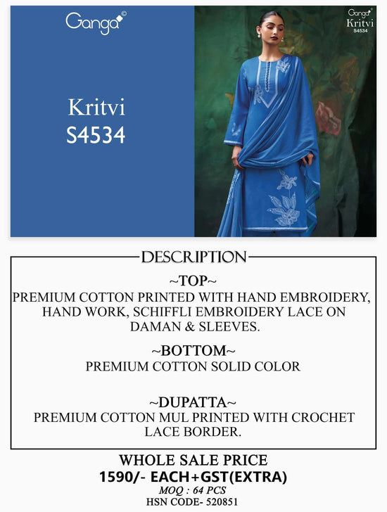 Ganga Fashion Kritvi 4534 Cotton Printed Dress Material Wholesale