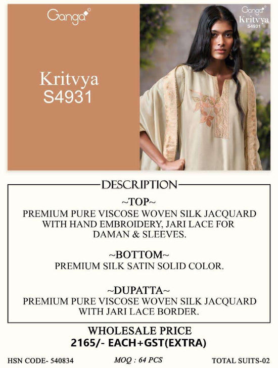 Ganga Fashion Kritvya 4931 Pure Viscose Woven Silk Designer Dress Material - Amrah Wholesale