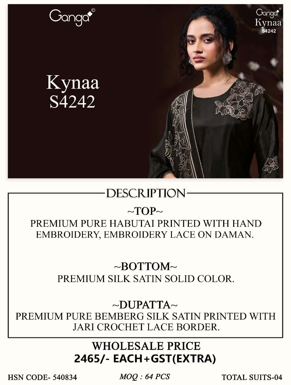 Ganga Fashion Kynaa 4242 Premium Habutai Silk Dress Material