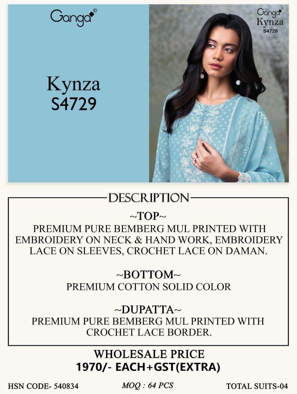 Ganga Fashion Kynza 4729 Premium Bemberg Designer Dress Material - Amrah Wholesale
