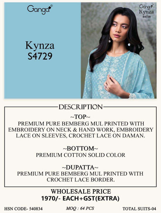 Ganga Fashion Kynza 4729 Premium Bemberg Designer Dress Material - Amrah Wholesale