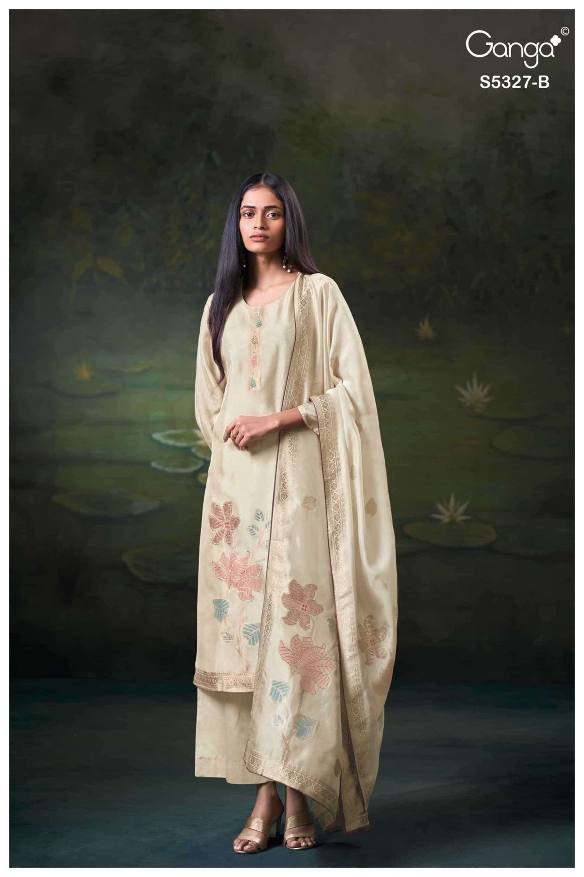 Ganga Fashion Kyoko 5327 Premium Silk Jacquard Handwork Suit - Amrah Wholesale