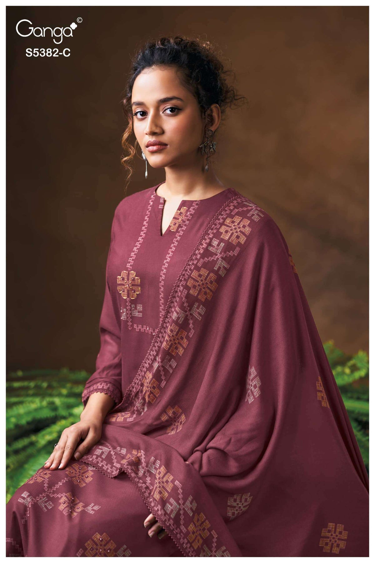 Ganga Fashion Lamia 5382 Pure Wool Pashmina Printed Dress Material