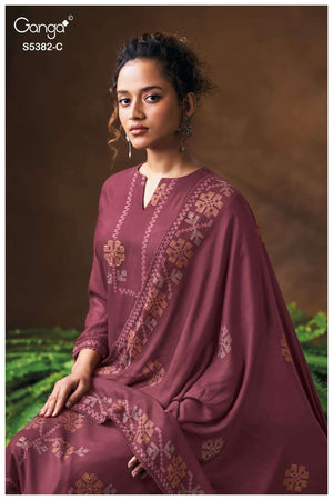 Ganga Fashion Lamia 5382 Pure Wool Pashmina Printed Dress Material