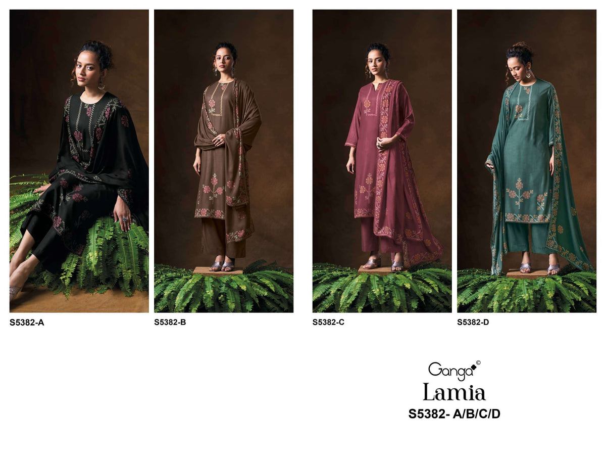 Ganga Fashion Lamia 5382 Pure Wool Pashmina Printed Dress Material