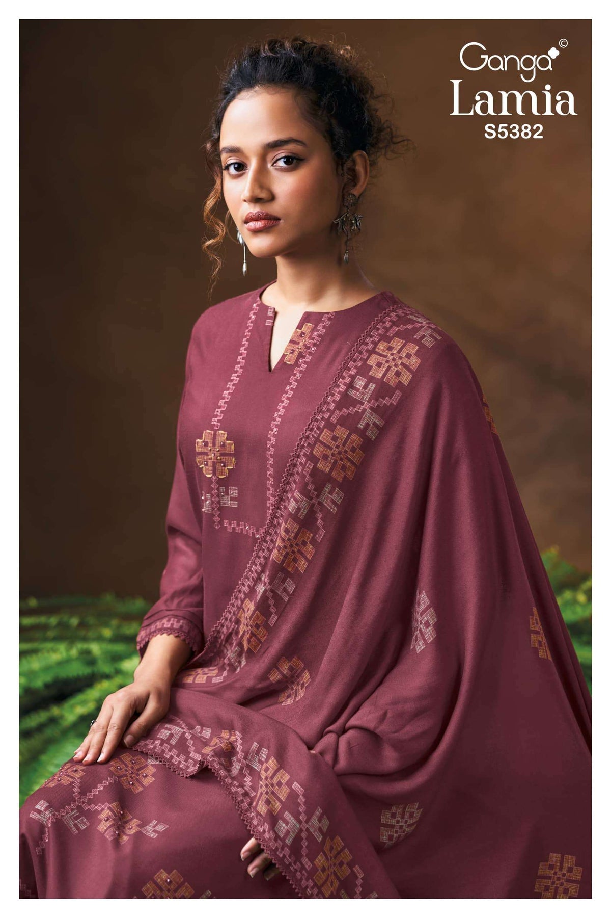 Ganga Fashion Lamia 5382 Pure Wool Pashmina Printed Dress Material