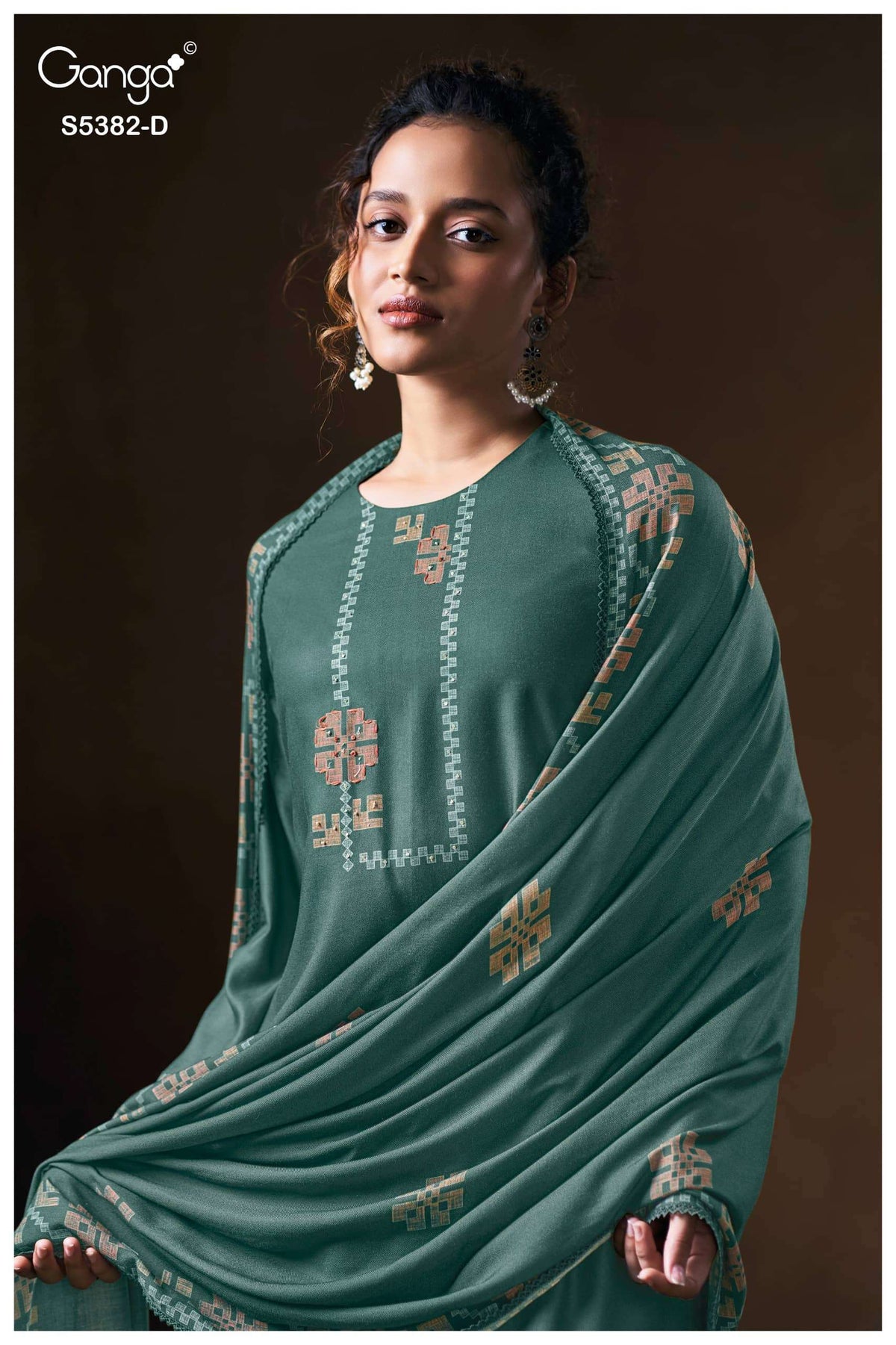 Ganga Fashion Lamia 5382 Pure Wool Pashmina Printed Dress Material
