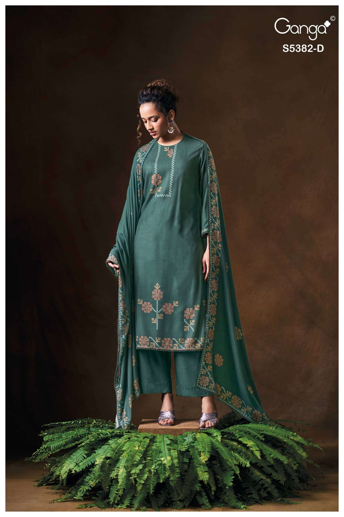 Ganga Fashion Lamia 5382 Pure Wool Pashmina Printed Dress Material