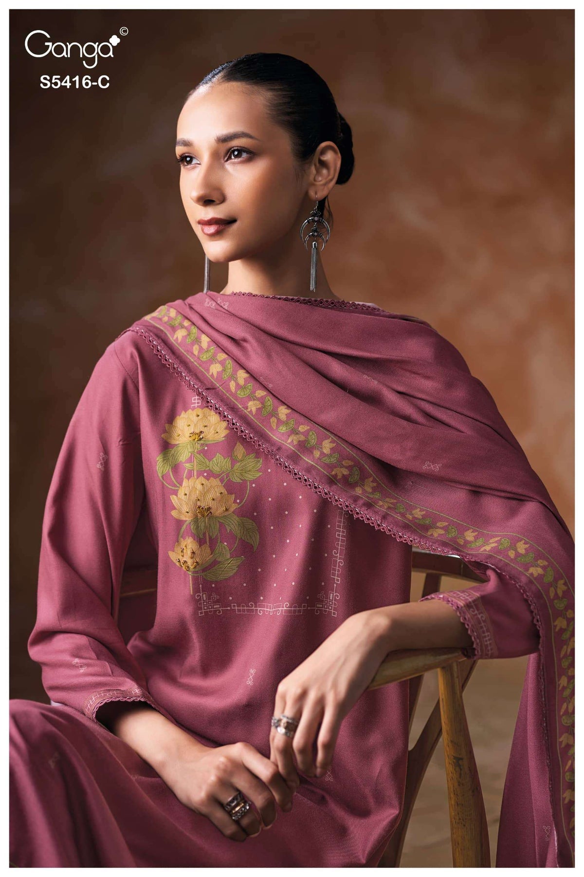Ganga Fashion Likhita 5416 Pure Wool Pashmina Printed Dress Material