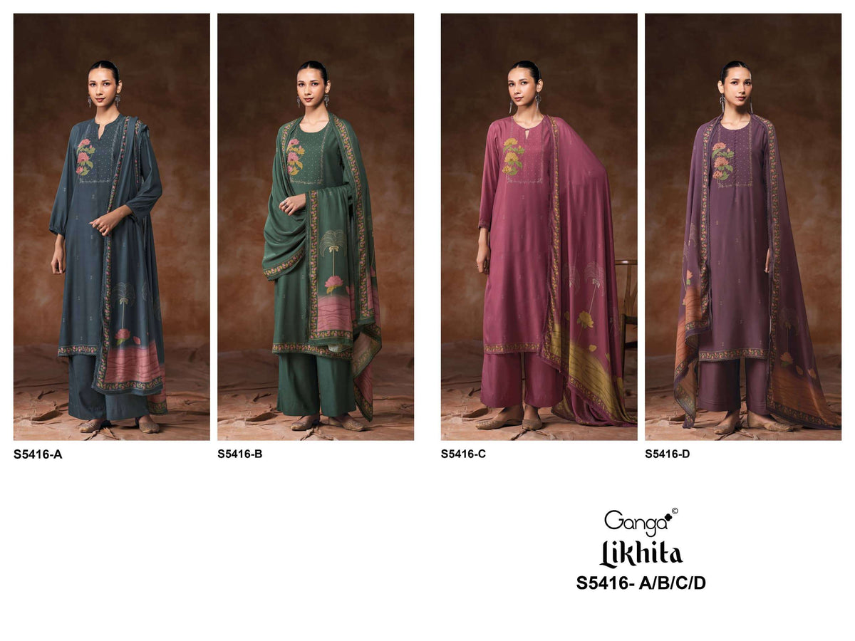 Ganga Fashion Likhita 5416 Pure Wool Pashmina Printed Dress Material