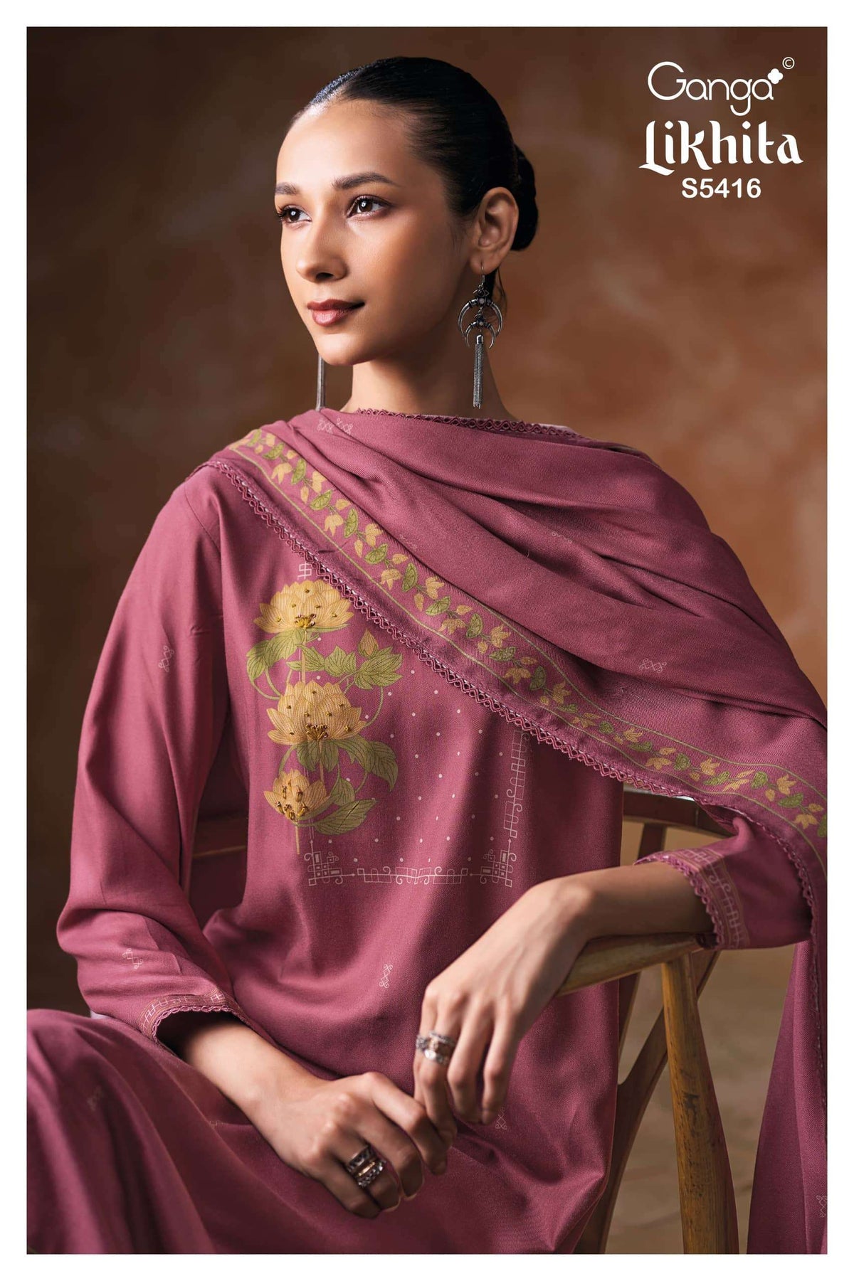 Ganga Fashion Likhita 5416 Pure Wool Pashmina Printed Dress Material