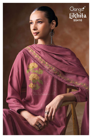 Ganga Fashion Likhita 5416 Pure Wool Pashmina Printed Dress Material