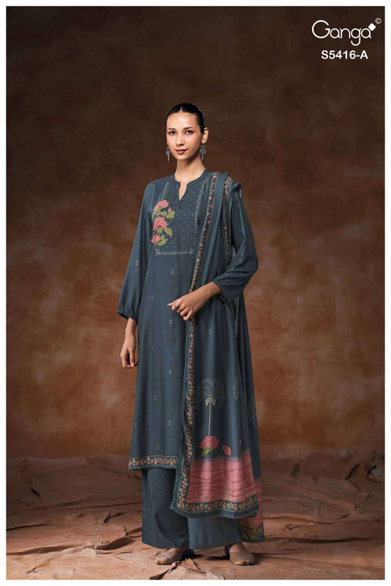 Ganga Fashion Likhita 5416 Pure Wool Pashmina Printed Dress Material