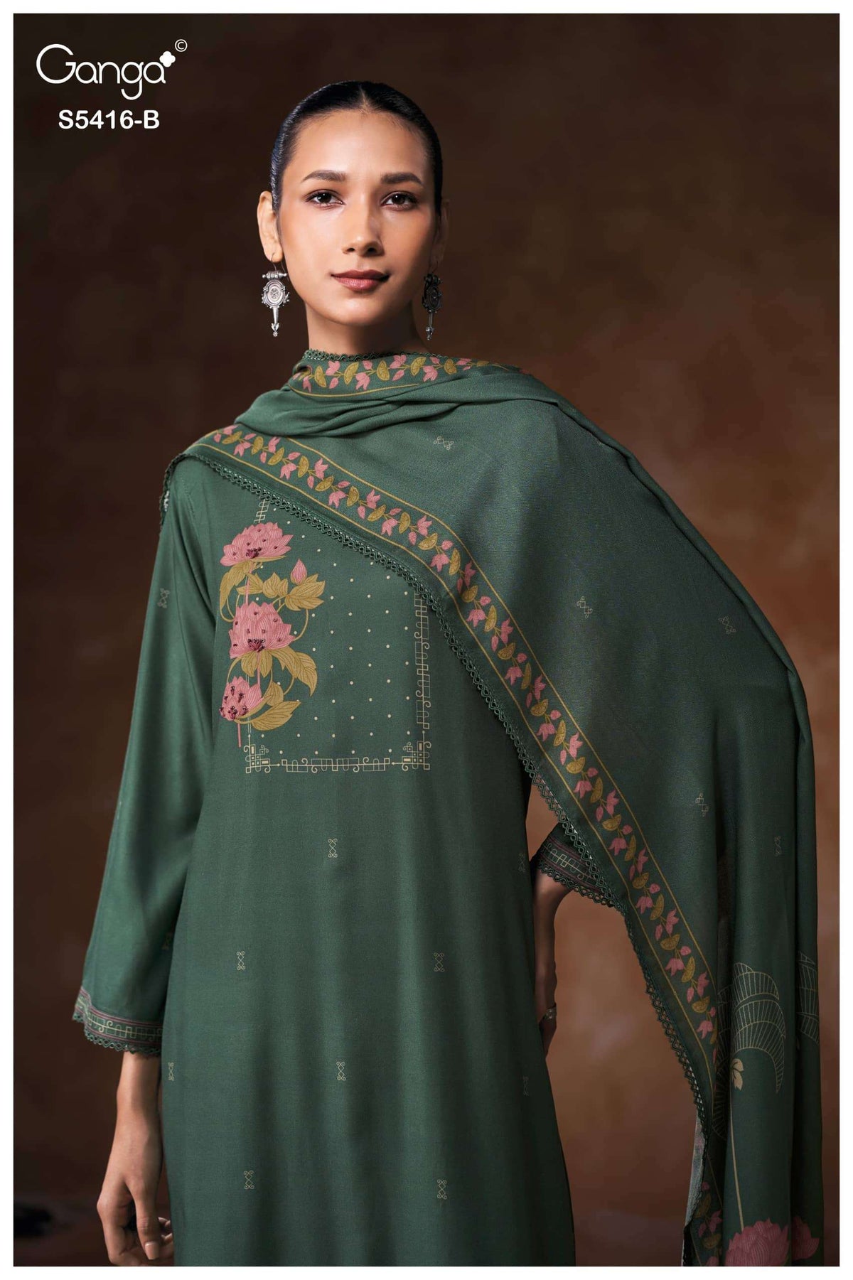 Ganga Fashion Likhita 5416 Pure Wool Pashmina Printed Dress Material