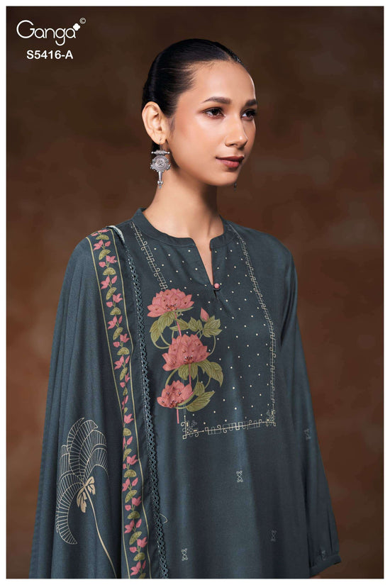 Ganga Fashion Likhita 5416 Pure Wool Pashmina Printed Dress Material