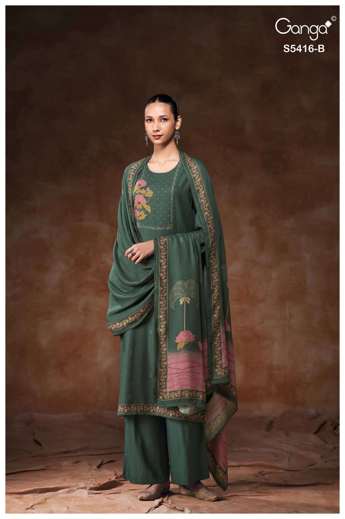Ganga Fashion Likhita 5416 Pure Wool Pashmina Printed Dress Material