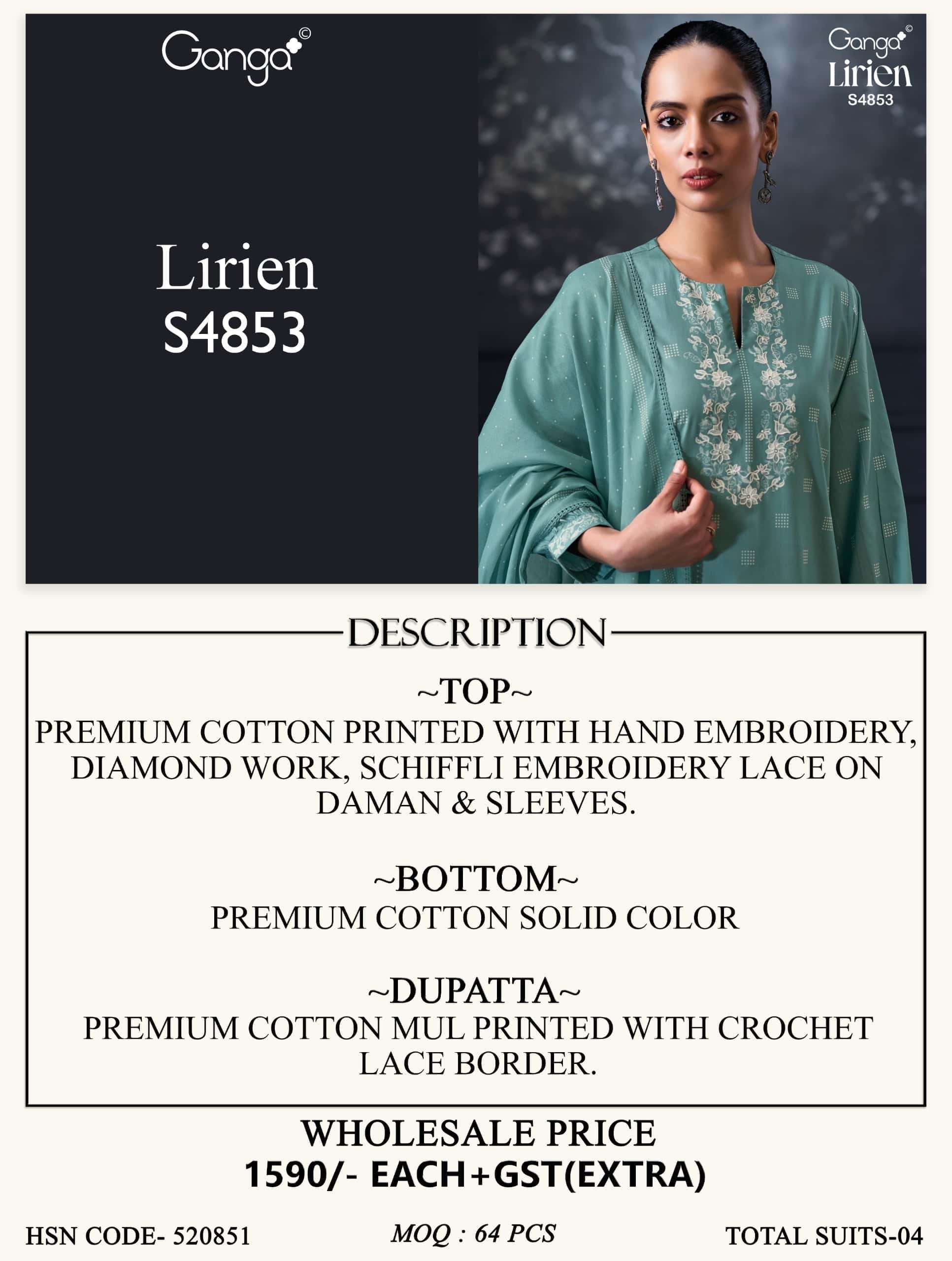 Ganga Fashion Lirien 4853 Premium Cotton Dress Material Collection