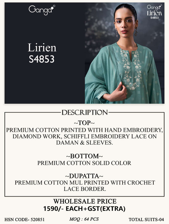 Ganga Fashion Lirien 4853 Premium Cotton Dress Material Collection