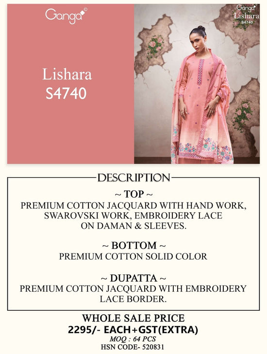 Ganga Fashion Lishara 4740 Premium Cotton Jacquard Dress Material Wholesale - Amrah Wholesale