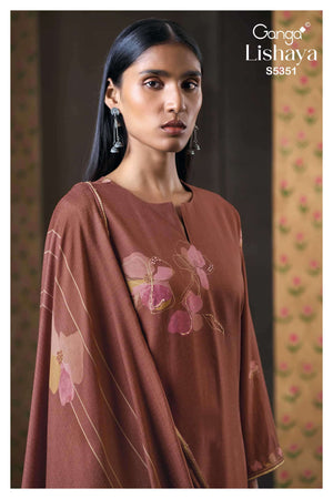 Ganga Fashion Lishaya 5351 Pure Wool Pashmina Dress Material