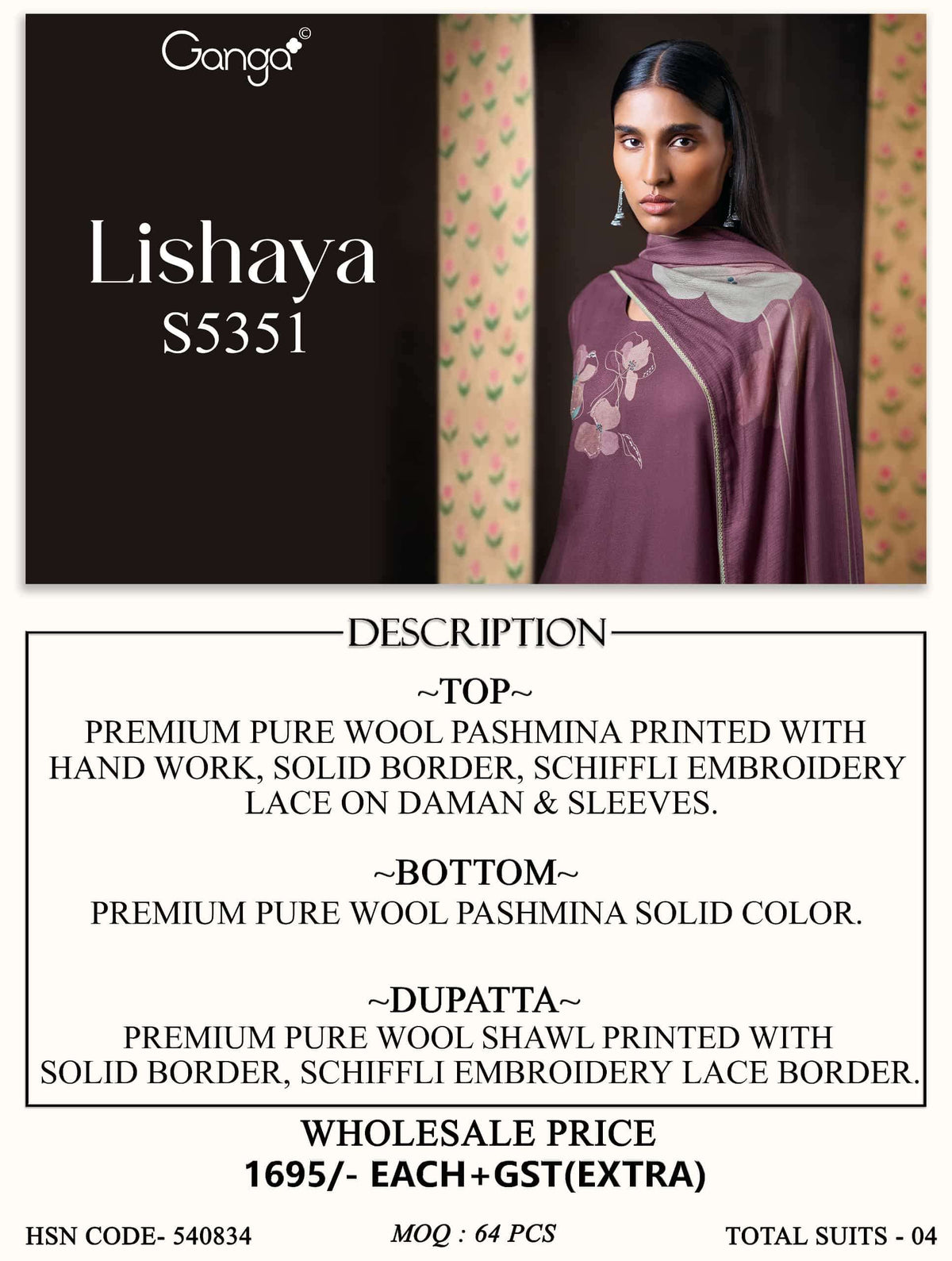 Ganga Fashion Lishaya 5351 Pure Wool Pashmina Dress Material