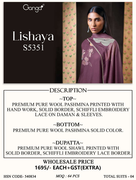 Ganga Fashion Lishaya 5351 Pure Wool Pashmina Dress Material