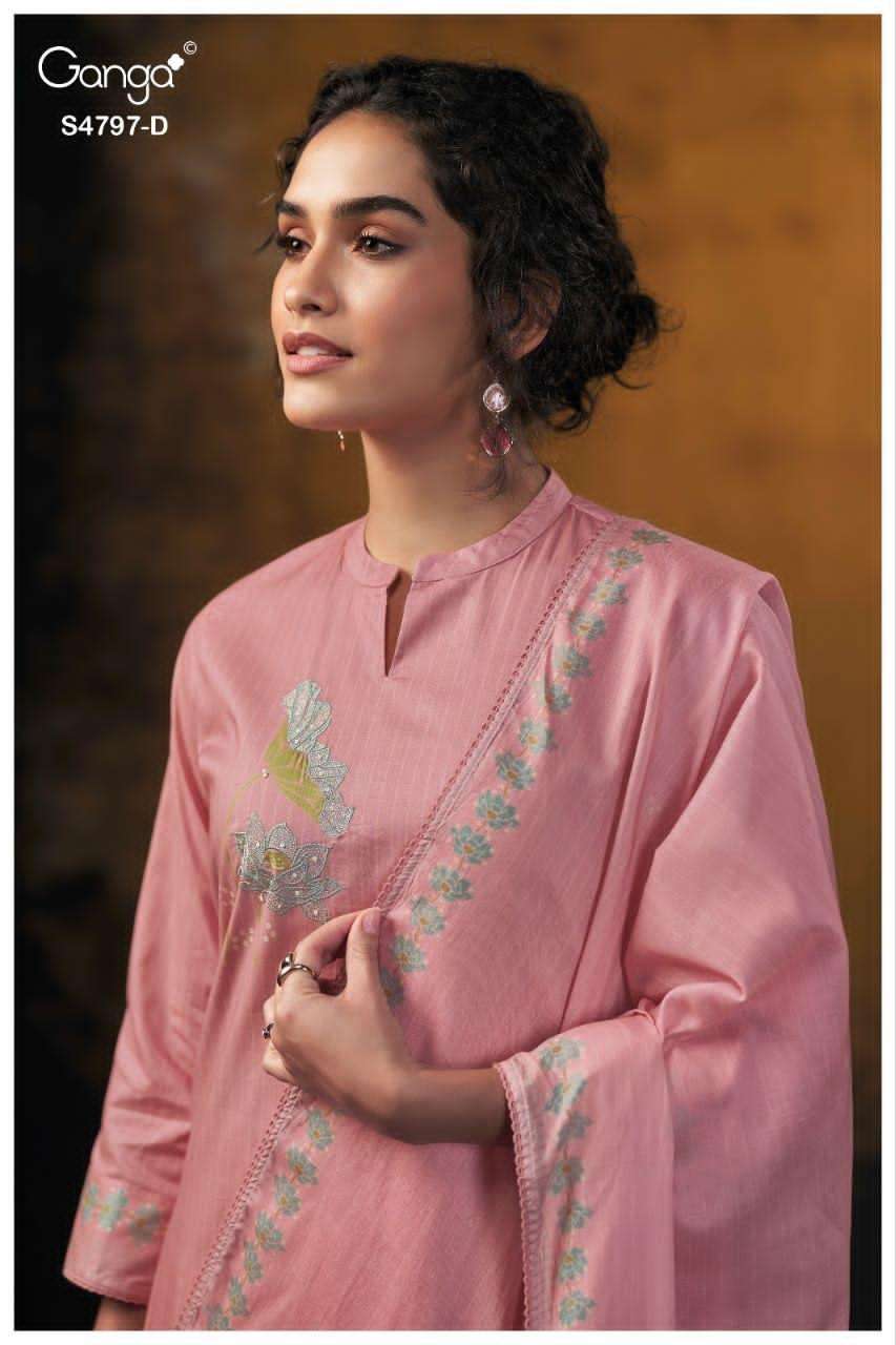 Ganga Fashion Lishika 4797 Premium Cotton Embroidered Dress Material - Amrah Wholesale