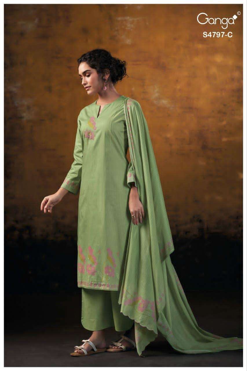 Ganga Fashion Lishika 4797 Premium Cotton Embroidered Dress Material - Amrah Wholesale