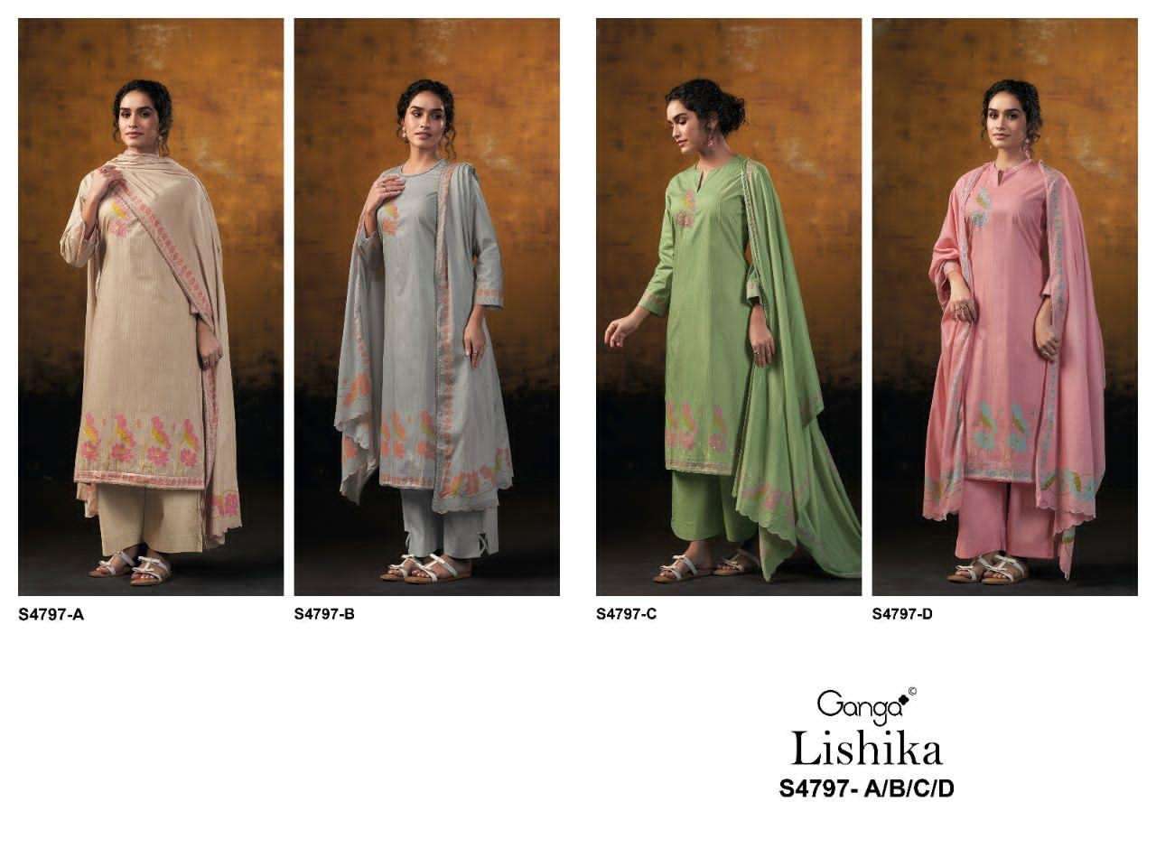 Ganga Fashion Lishika 4797 Premium Cotton Embroidered Dress Material - Amrah Wholesale