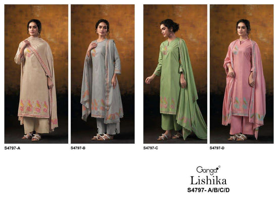 Ganga Fashion Lishika 4797 Premium Cotton Embroidered Dress Material - Amrah Wholesale