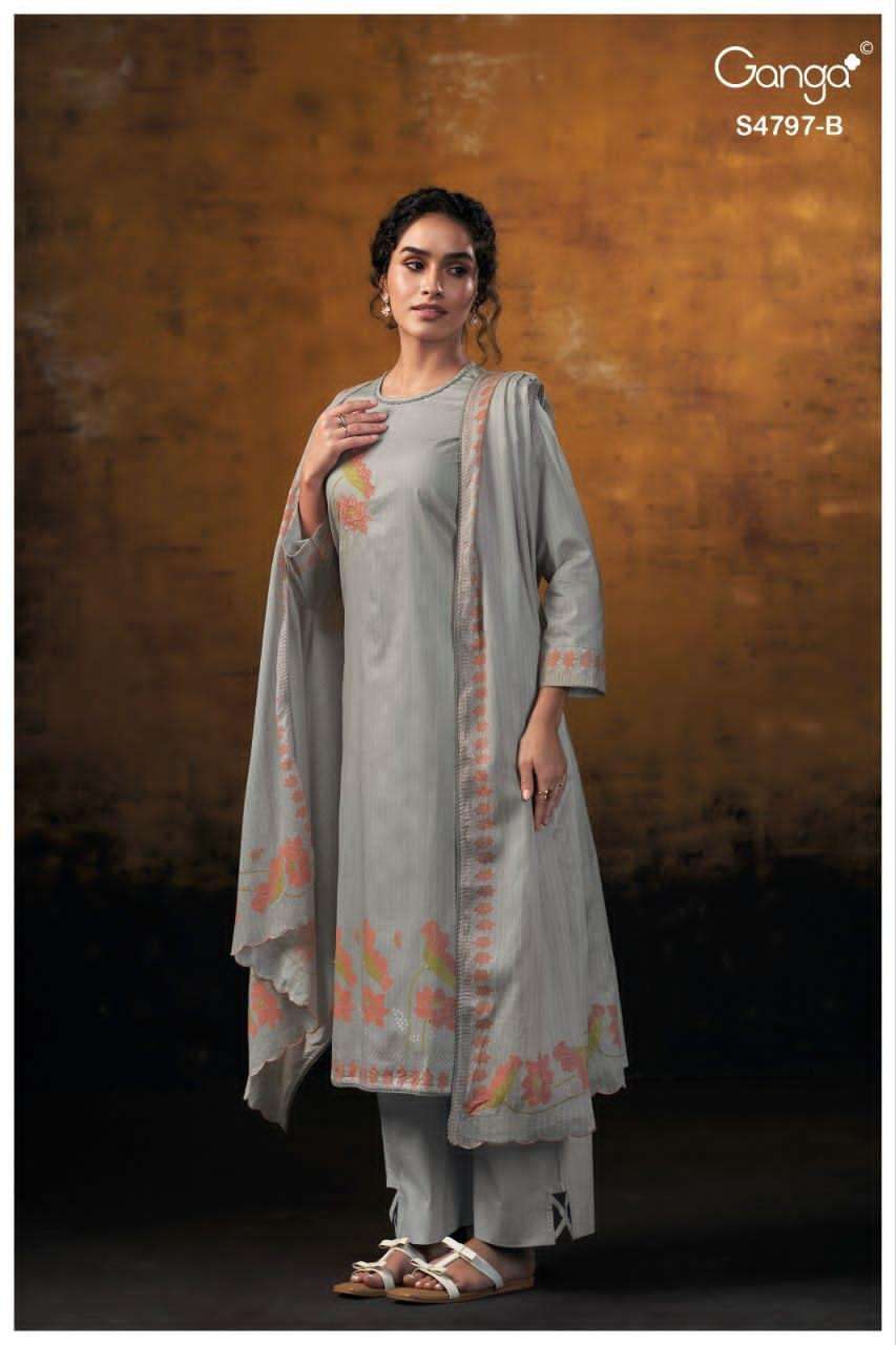 Ganga Fashion Lishika 4797 Premium Cotton Embroidered Dress Material - Amrah Wholesale