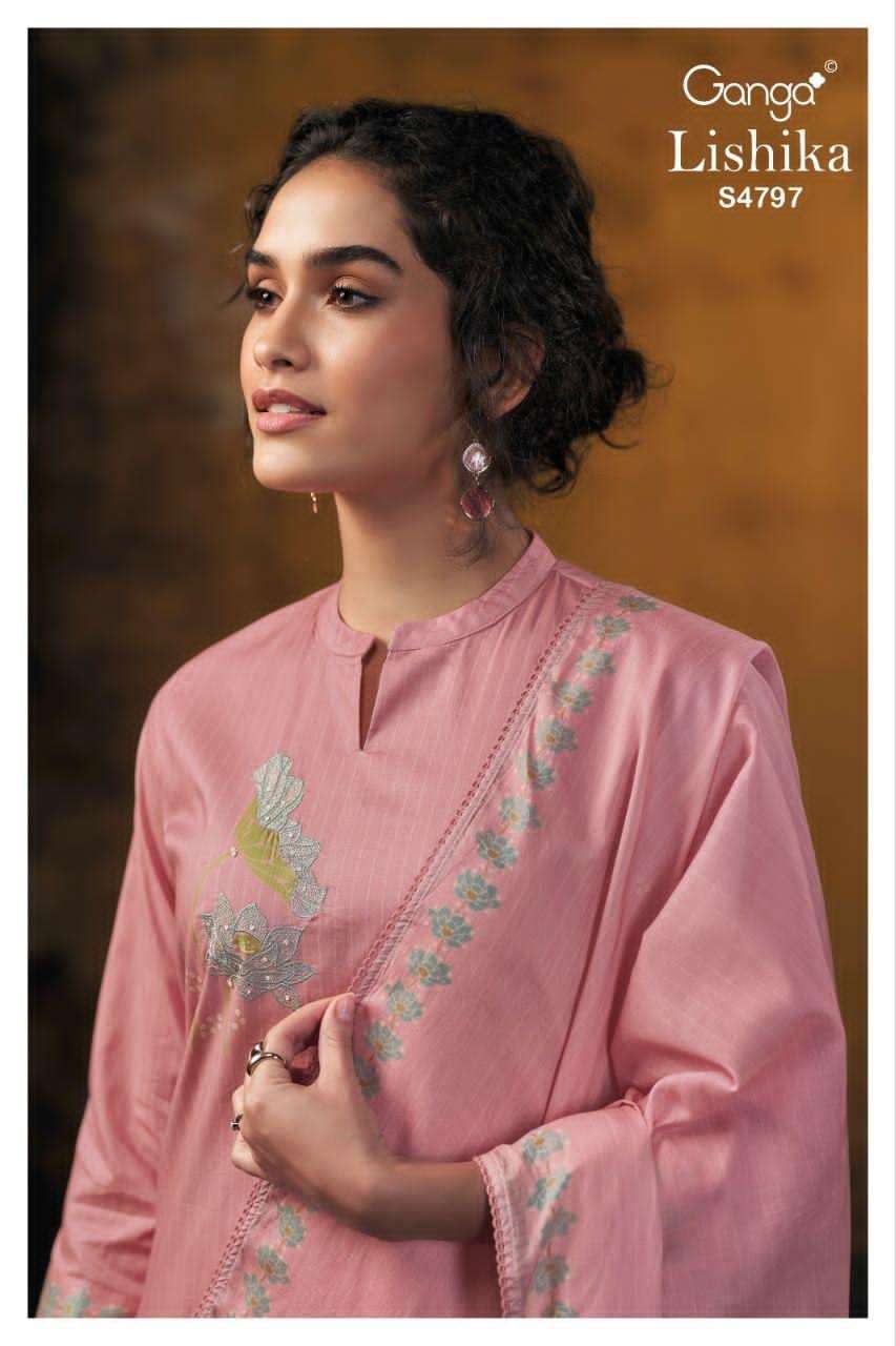 Ganga Fashion Lishika 4797 Premium Cotton Embroidered Dress Material - Amrah Wholesale