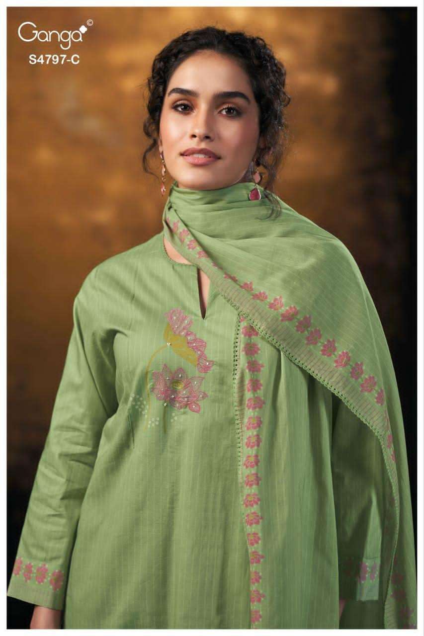 Ganga Fashion Lishika 4797 Premium Cotton Embroidered Dress Material - Amrah Wholesale